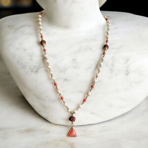 Vtg. All Natural Round Pearls & Rudrashka Mala "Healing Necklace"